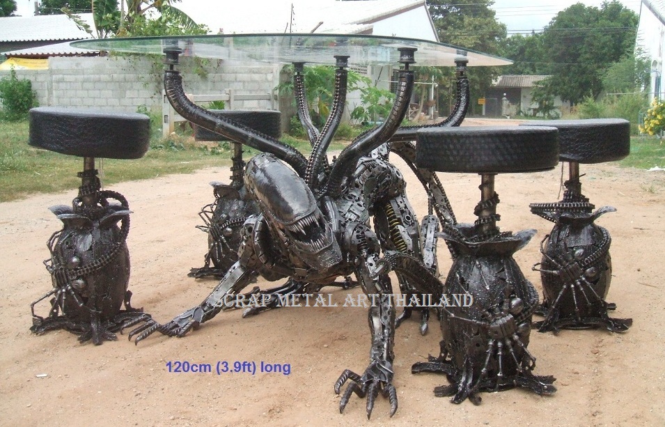 alien table furniture scrap metal art for sale