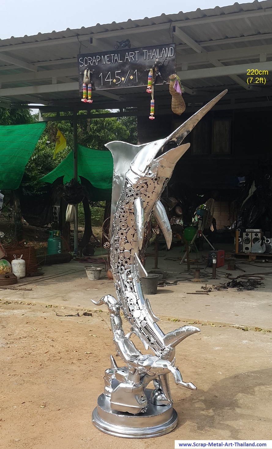Blue Marlin Sculpture Statue for sale, Life Size Metal Animal Art, from Thailand