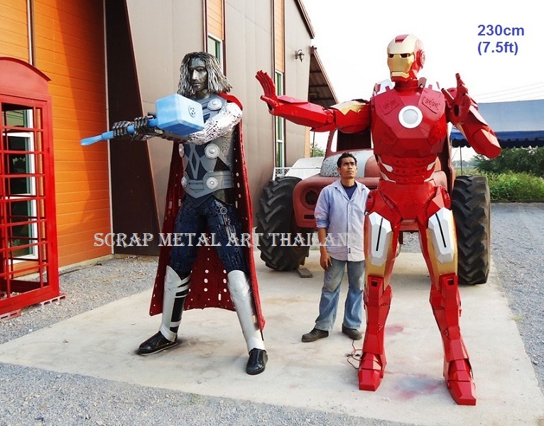 Iron Man and Thor statue for sale, life size metal sculpture, from Thailand