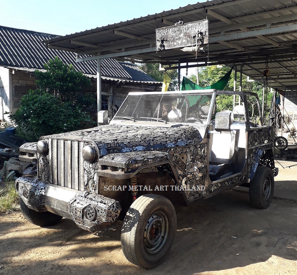 Jeep Wrangler Rubicon replica, 1/1 scale model from scrap metal, made in Thailand