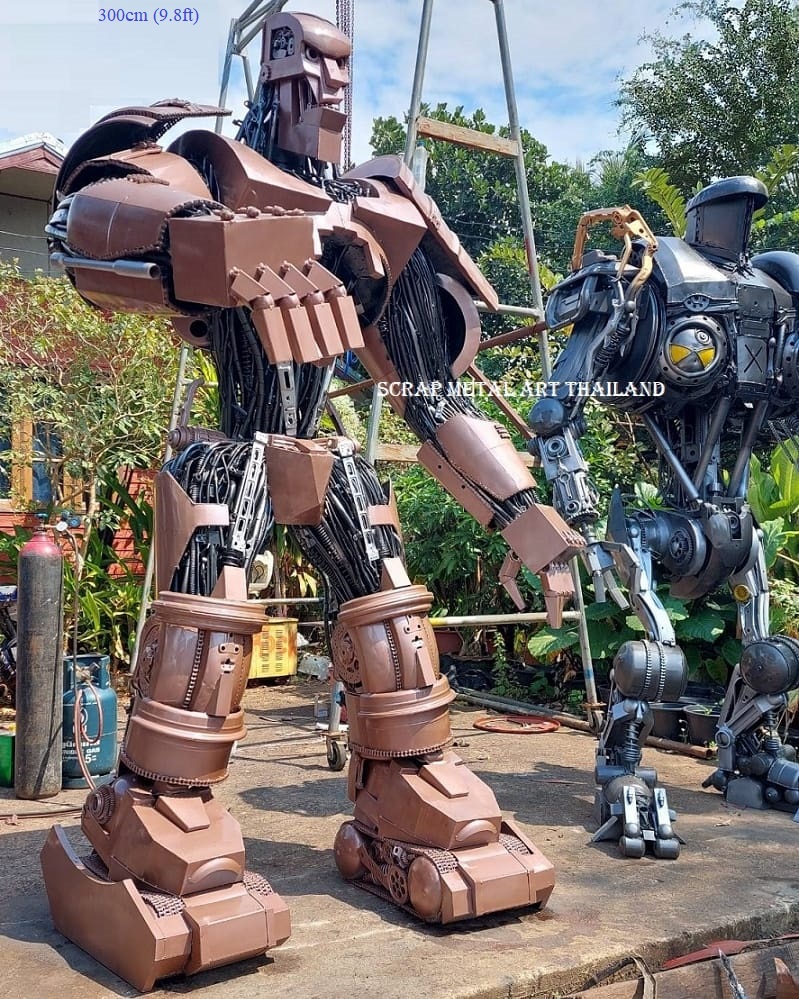 Judge Dredd ABC Warrior statue, life size scrap metal art made in Thailand