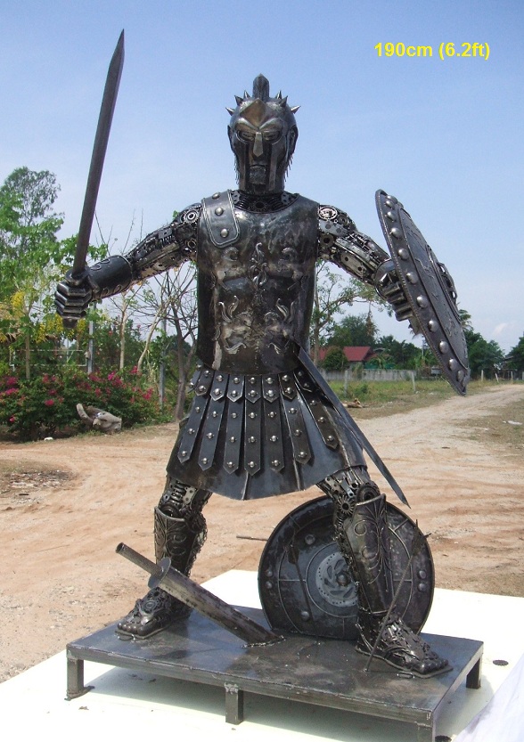 Roman soldier statue sculpture scrap metal art life size
