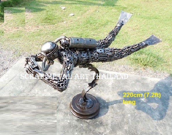 Scuba diver statue life size scrap metal art for sale
