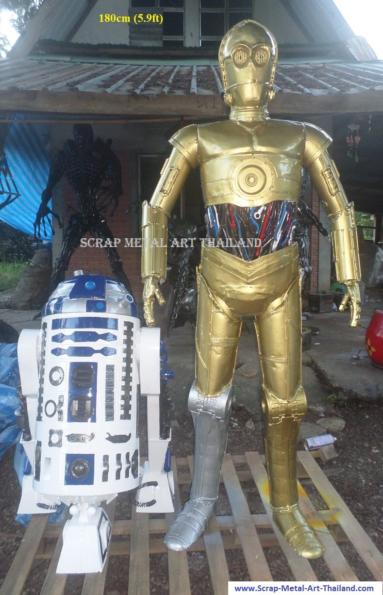 Star Wars C3PO and R2D2 statue for sale, life size metal movie character sculpture