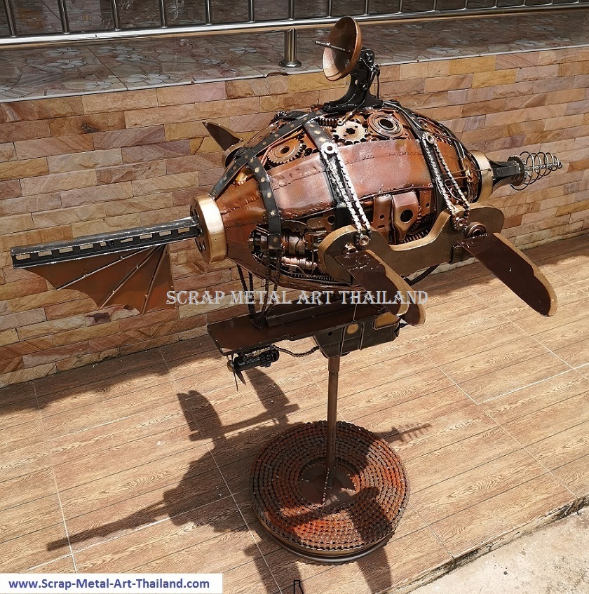 steampunk airship blimp zeppelin, recycled scrap metal art