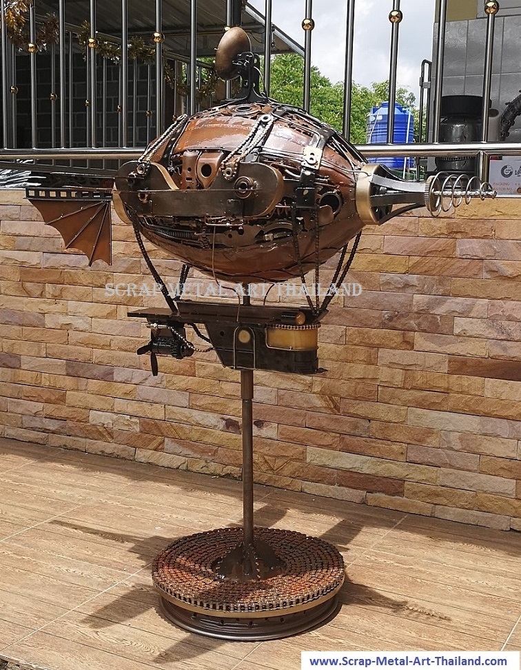 Steampunk Airship Blimp Zeppelin sculpture for sale, Metal Steampunk art