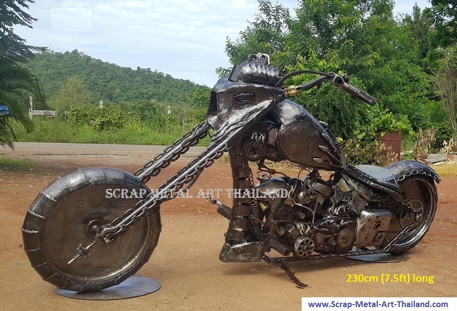 superbike statue, life size scrap metal art