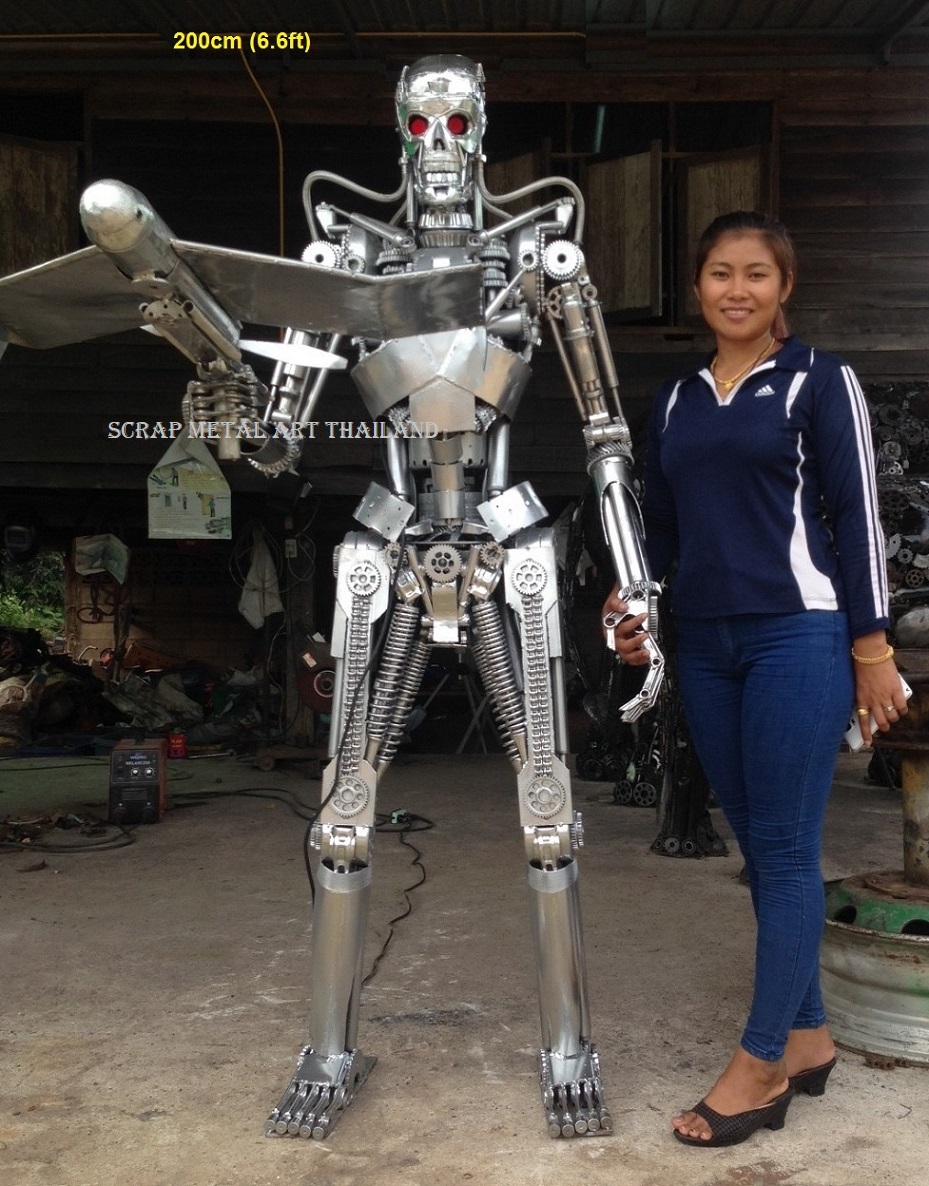 Terminator Life Size Endoskeleton Genisys Statue with handheld drone