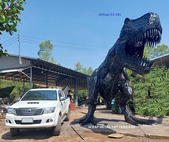 Giant T-Rex Dinosaur statue (4m tall and 10m long), life size scrap metal art from Thailand