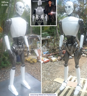 I-Robot movie NS-5 Sonny statue, life size scrap metal movie character art for sale
