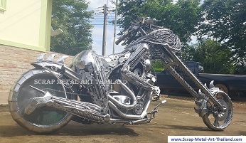 ladychopper superbike, scrap metal art, life size