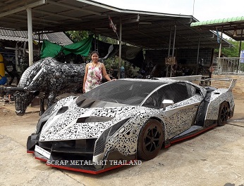 Lamborghini Veneno metal replica for sale, life size scrap metal car art, made in Thailand