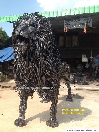 Lion Sculpture Statue for sale, Life Size Metal Animal Art from Thailand