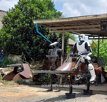 Star Wars Scouttrooper on speederbike, life size movie art statue, made in Thailand