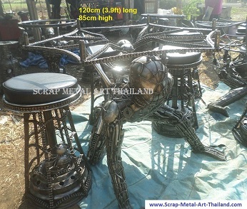 spiderman table, scrap metal art