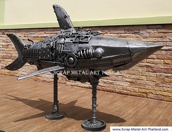 Steampunk Shark Statue Sculpture for sale, Metal Life Size Animal Sculpture Art